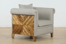 Load image into Gallery viewer, Kaitlyn Mango Wood Solid Parquet Arm Chair in Linen Fabric by AFD Home