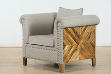 Load image into Gallery viewer, Kaitlyn Mango Wood Solid Parquet Arm Chair in Linen Fabric by AFD Home