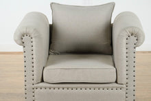 Load image into Gallery viewer, Kaitlyn Mango Wood Solid Parquet Arm Chair in Linen Fabric by AFD Home