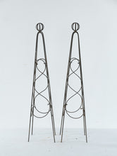 Load image into Gallery viewer, Pair Tall Wrought Iron Garden Obelisks Trellis Plant Supports 35 Inch