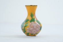 Load image into Gallery viewer, Chinese Style Yellow Cloisonne Enamel Vase Pink Blue Peony Flowers 4 5 Inch