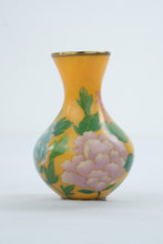 Load image into Gallery viewer, Chinese Style Yellow Cloisonne Enamel Vase Pink Blue Peony Flowers 4 5 Inch