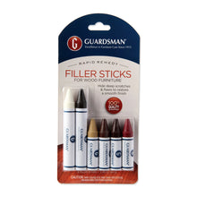 Load image into Gallery viewer, Guardsman Wood Repair Filler Sticks - 5 Filler Sticks & Sharpener