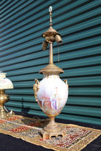 Load image into Gallery viewer, Sevres Style Porcelain Urn Table Lamp Figural Cherub Scene Gilt Bronze Mounts 34in