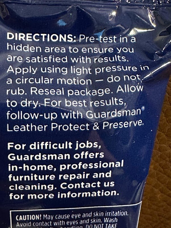 Guardsman Clean & Renew Wipes For Leather/ Car Leather Wipes