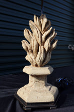 Load image into Gallery viewer, Carved Marble Flame Table Lamp with Shade Sculptural Stone Lamp 31 Inch