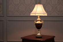 Load image into Gallery viewer, Vintage Trophy Urn Style Table Lamp Greek Key Handles Wood Carved 35” Tall