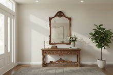 Load image into Gallery viewer, Vintage Carved Wood Wall Mirror Basket Crest Shell Motif 42x26