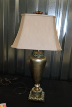 Load image into Gallery viewer, Silver Lamp with Green and Beige Accents