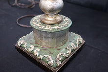 Load image into Gallery viewer, Silver Lamp with Green and Beige Accents