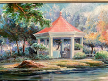 Load image into Gallery viewer, Large Framed Impressionist Style Gazebo Pond Landscape Oil Painting Signed Ingramer 45 x 33
