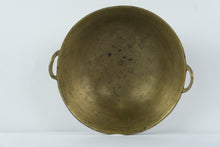 Load image into Gallery viewer, Antique European Brass Bowl with Twin Ring Handles – Hand-Hammered Utility or Decorative Basin (13” Round)
