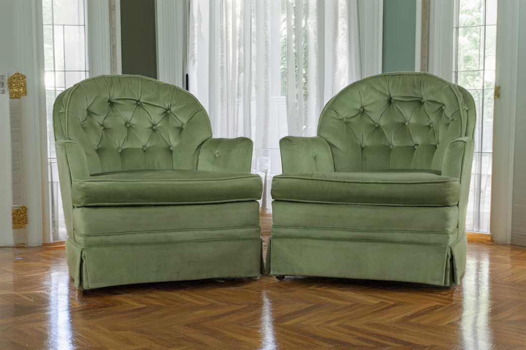 Pair of Green Velvet Club Chairs - Woodmark