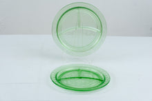 Load image into Gallery viewer, Pair of Hazel Atlas Clover Leaf Green Depression Glass Divided Grill Plate 10 Inch Vintage
