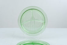 Load image into Gallery viewer, Pair of Hazel Atlas Clover Leaf Green Depression Glass Divided Grill Plate 10 Inch Vintage
