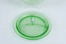 Load image into Gallery viewer, Pair of Hazel Atlas Clover Leaf Green Depression Glass Divided Grill Plate 10 Inch Vintage

