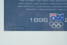 Load image into Gallery viewer, Framed Australian Olympic Committee Commemorative with Metal Rowing Oar Pins 1896–2000
