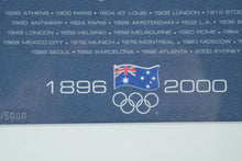 Load image into Gallery viewer, Framed Australian Olympic Committee Commemorative with Metal Rowing Oar Pins 1896–2000
