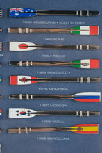 Load image into Gallery viewer, Framed Australian Olympic Committee Commemorative with Metal Rowing Oar Pins 1896–2000

