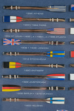 Load image into Gallery viewer, Framed Australian Olympic Committee Commemorative with Metal Rowing Oar Pins 1896–2000

