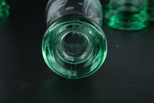 Load image into Gallery viewer, Etched Glass Shot Glasses Green Footed Base Floral Design Set of 10

