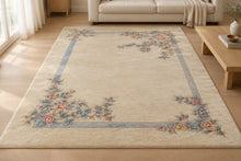 Load image into Gallery viewer, Chinese Peking Wool Rug 116 x 165 Floral Art Deco Style Cream Blue Pink
