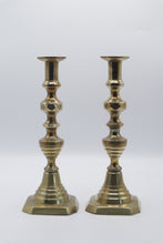 Load image into Gallery viewer, Pair Brass Candlesticks 11 Inch Turned Baluster Square Bases

