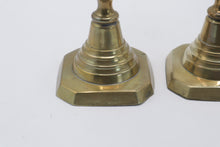 Load image into Gallery viewer, Pair Brass Candlesticks 11 Inch Turned Baluster Square Bases
