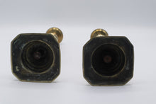 Load image into Gallery viewer, Pair Brass Candlesticks 11 Inch Turned Baluster Square Bases
