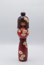 Load image into Gallery viewer, Vintage Japanese Kokeshi Doll Red Floral Hand Painted Wood 11 Inch
