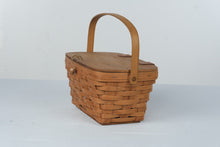 Load image into Gallery viewer, Longaberger 1985 Vintage Handwoven Basket with Hinged Wood Lid and Swing Handle
