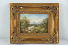 Load image into Gallery viewer, Antique Landscape Oil Painting Ornate Gold Frame Pastoral Mountain Scene
