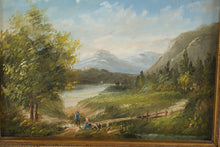 Load image into Gallery viewer, Antique Landscape Oil Painting Ornate Gold Frame Pastoral Mountain Scene

