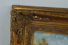 Load image into Gallery viewer, Antique Landscape Oil Painting Ornate Gold Frame Pastoral Mountain Scene
