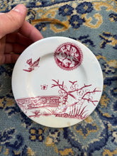 Load image into Gallery viewer, Pair of Antique Red Transferware Saucers – Birds &amp; Blossoms Pattern, Victorian Aesthetic Movement
