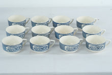 Load image into Gallery viewer, Currier and Ives Royal Blue Transferware Tea Cups Set of 12
