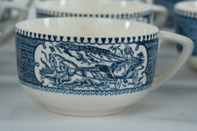 Load image into Gallery viewer, Currier and Ives Royal Blue Transferware Tea Cups Set of 12
