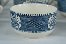 Load image into Gallery viewer, Currier and Ives Royal Blue Transferware Tea Cups Set of 12

