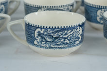 Load image into Gallery viewer, Currier and Ives Royal Blue Transferware Tea Cups Set of 12
