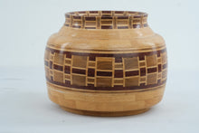 Load image into Gallery viewer, Monty Rowe Signed Segmented Wood Turned Vessel Geometric Inlay Studio Art
