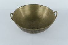 Load image into Gallery viewer, Antique European Brass Bowl with Twin Ring Handles – Hand-Hammered Utility or Decorative Basin (13” Round)
