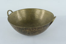 Load image into Gallery viewer, Antique European Brass Bowl with Twin Ring Handles – Hand-Hammered Utility or Decorative Basin (13” Round)
