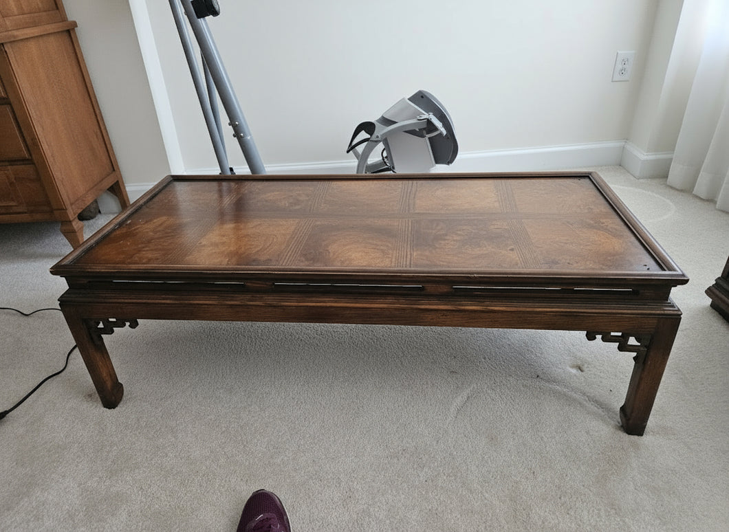 Oriental Solid Wood Coffee Table with Decorative Apron