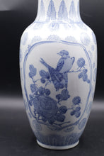 Load image into Gallery viewer, Chinese Blue and White Porcelain Vase Bird Floral Motif 14 Inch
