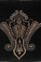 Load image into Gallery viewer, Raymond Waites 16&quot; Embroidered Velvet Throw Pillow – Luxe Black Velvet with Metallic Threadwork
