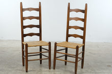 Load image into Gallery viewer, Pair of Vintage Wood Ladder Back Dining Chairs with Woven Rush Seats
