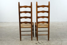 Load image into Gallery viewer, Pair of Vintage Wood Ladder Back Dining Chairs with Woven Rush Seats
