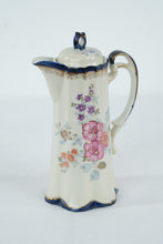 Load image into Gallery viewer, Vintage Porcelain Tea Set Floral Blue Trim Pitcher and 4 Cups Est 1828 Mark
