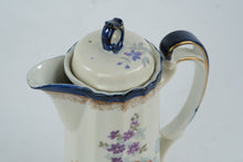Load image into Gallery viewer, Vintage Porcelain Tea Set Floral Blue Trim Pitcher and 4 Cups Est 1828 Mark
