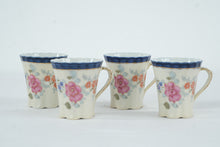 Load image into Gallery viewer, Vintage Porcelain Tea Set Floral Blue Trim Pitcher and 4 Cups Est 1828 Mark
